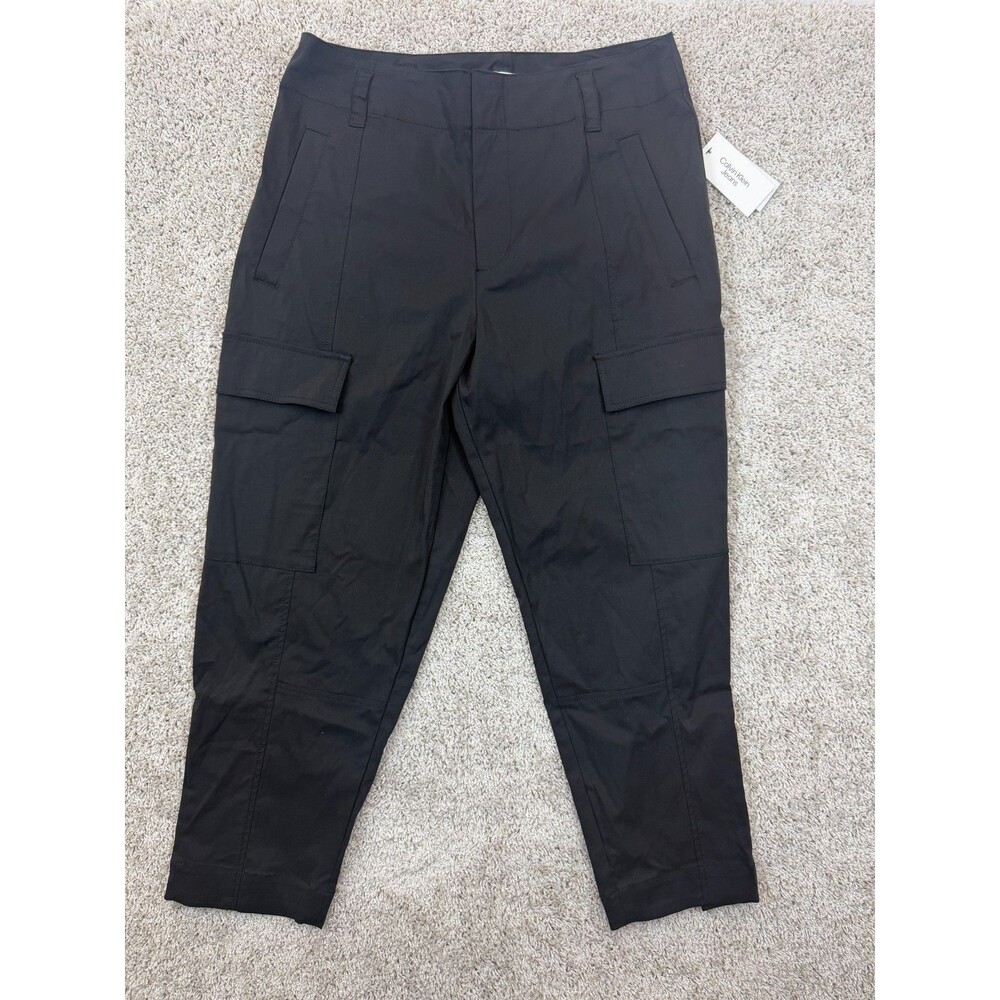 NWT Calvin Klein Jeans Womens Size 14 Black Cargo Utility Pants Stretch Pockets